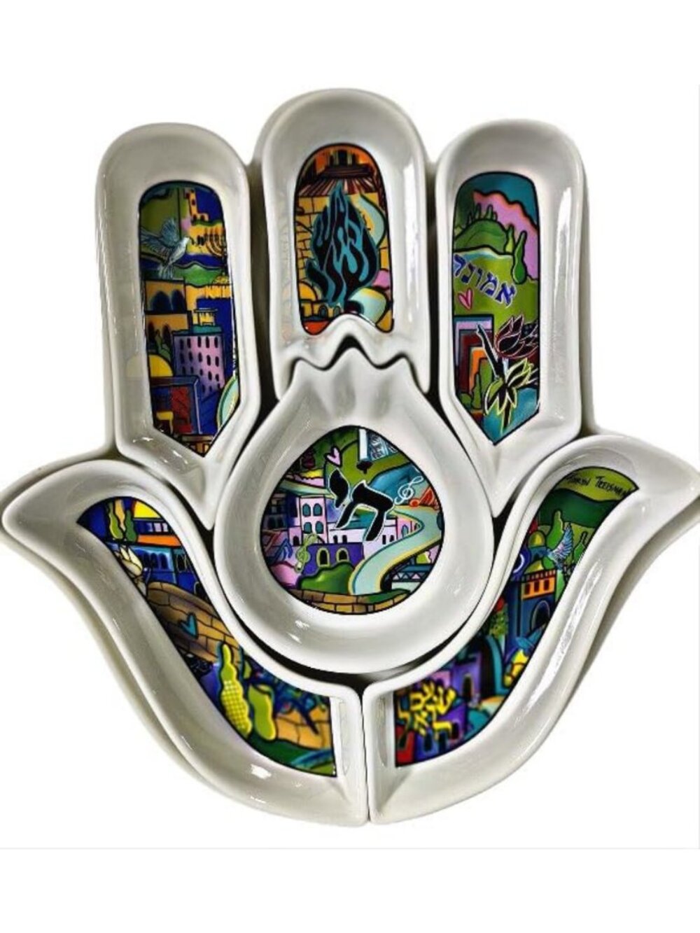 Handmade Hamsa Serving Platter - Unique Ceramic Dish for Jewish Decor & Gifts